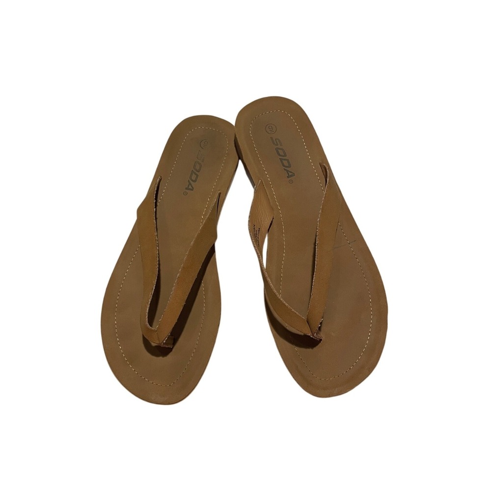 Soda Tan Flip Flop Sandals Womens Size 9 Faux Leather Thong Summer Casual Shoes